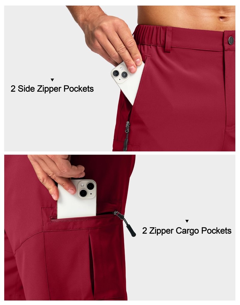 Pudolla Men's Hiking Cargo Shorts Lightweight 7" Travel Casual Shorts for Men Golf Work Outdoor with 5 Zipper Pockets(Red Large)