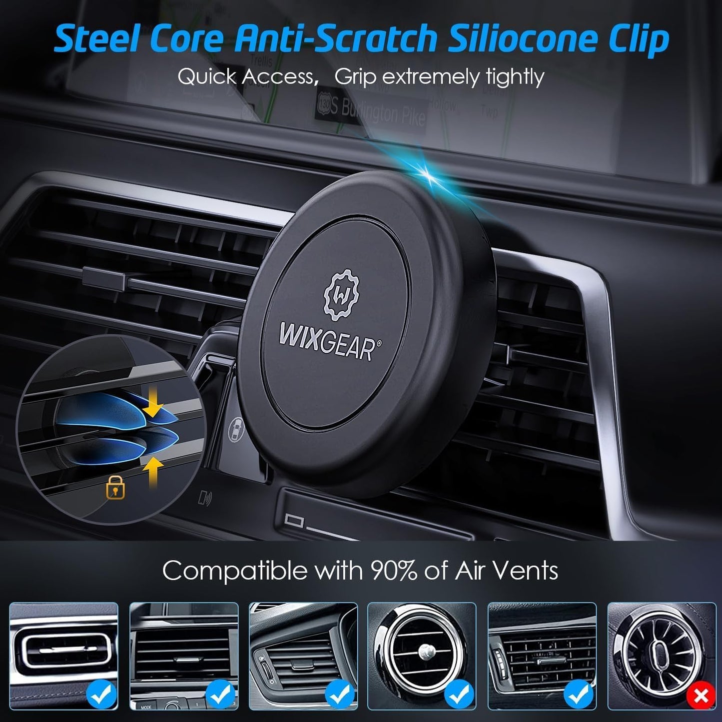 WixGear Universal Air Vent Magnetic Phone Car Mount Holder with Fast Swift-Snap Technology for Smartphones and Mini Tablets, Black 1 Pack