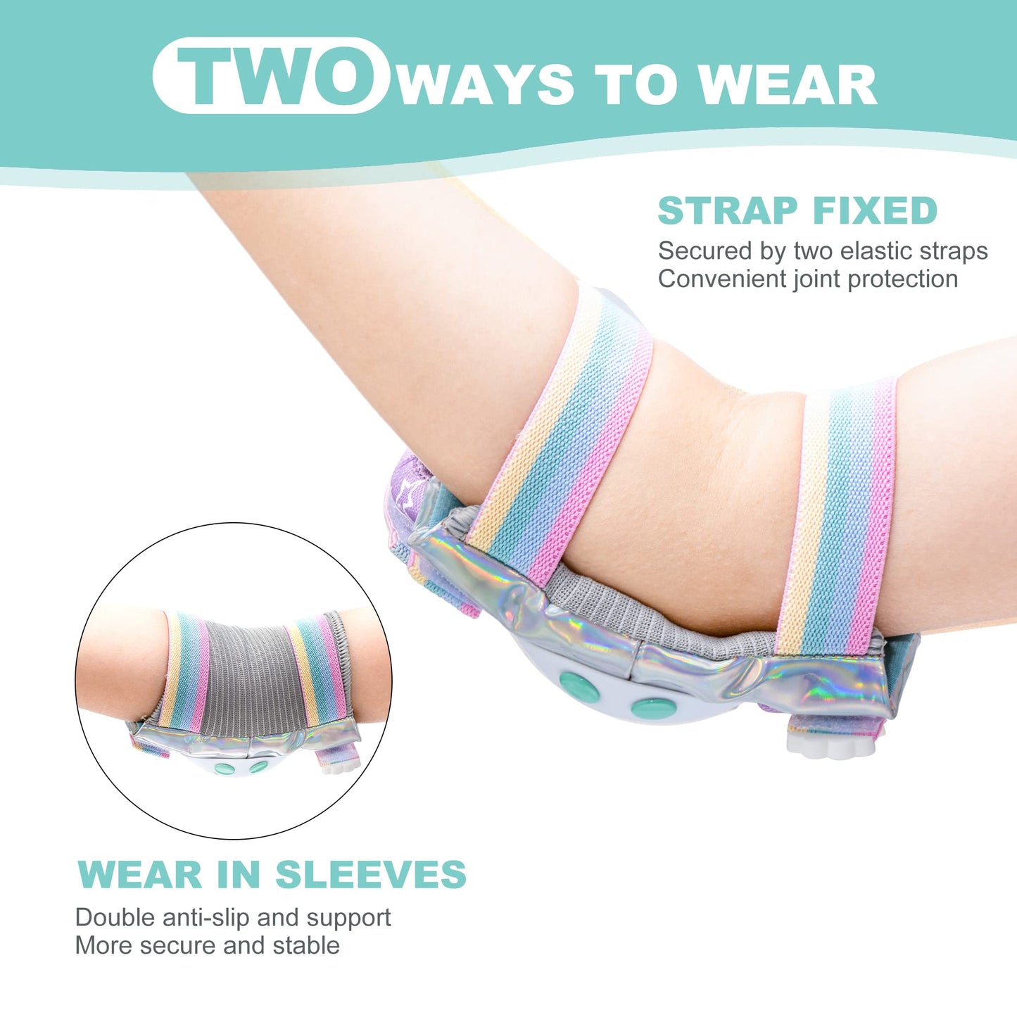 SULIFEEL Rainbow Unicorn Knee Pads for Kids Knee Elbow Pads Wrist Guards with Drawstring Bag Adjustable Protective Gear Set for Girls Boys Roller Skating Bike Cycling Skateboard Scooter Shiny Small