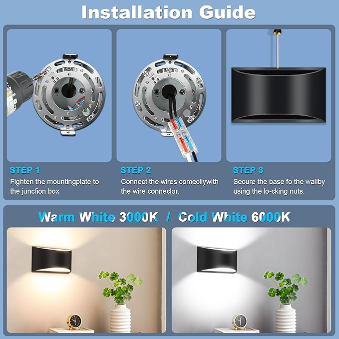 Modern LED Wall Sconces Set of Two,Cool White 6000K Hardwired Black Wall Lights Up and Down Wall Mount Light(with G9 Bulbs)