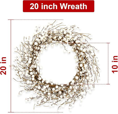 JINGHONG Winter Wreaths for Front Door 20 Inch Artificial Winter Wreath White Berry Wreath for Indoor Outdoor Window Wall Christmas and Winter Celebration