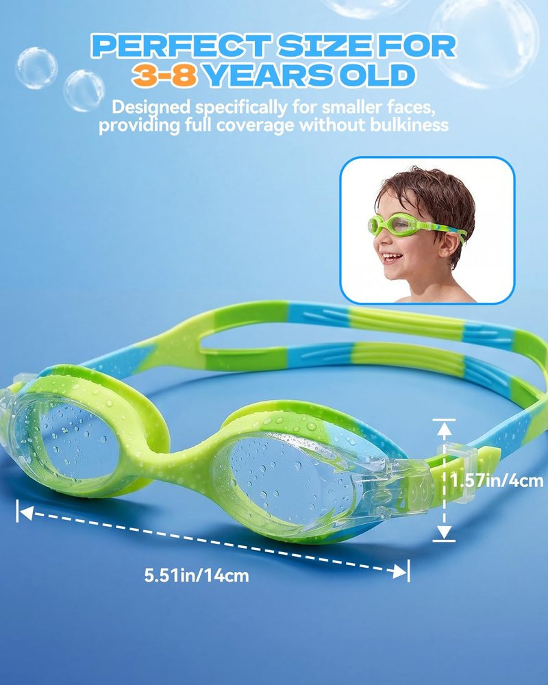 Aegend Swim Goggles for Kids Age 3-8 Anti-Fog Clear Vision Full Protection Goggles Perfect for Toddler Swimming (Green-1 Pack)