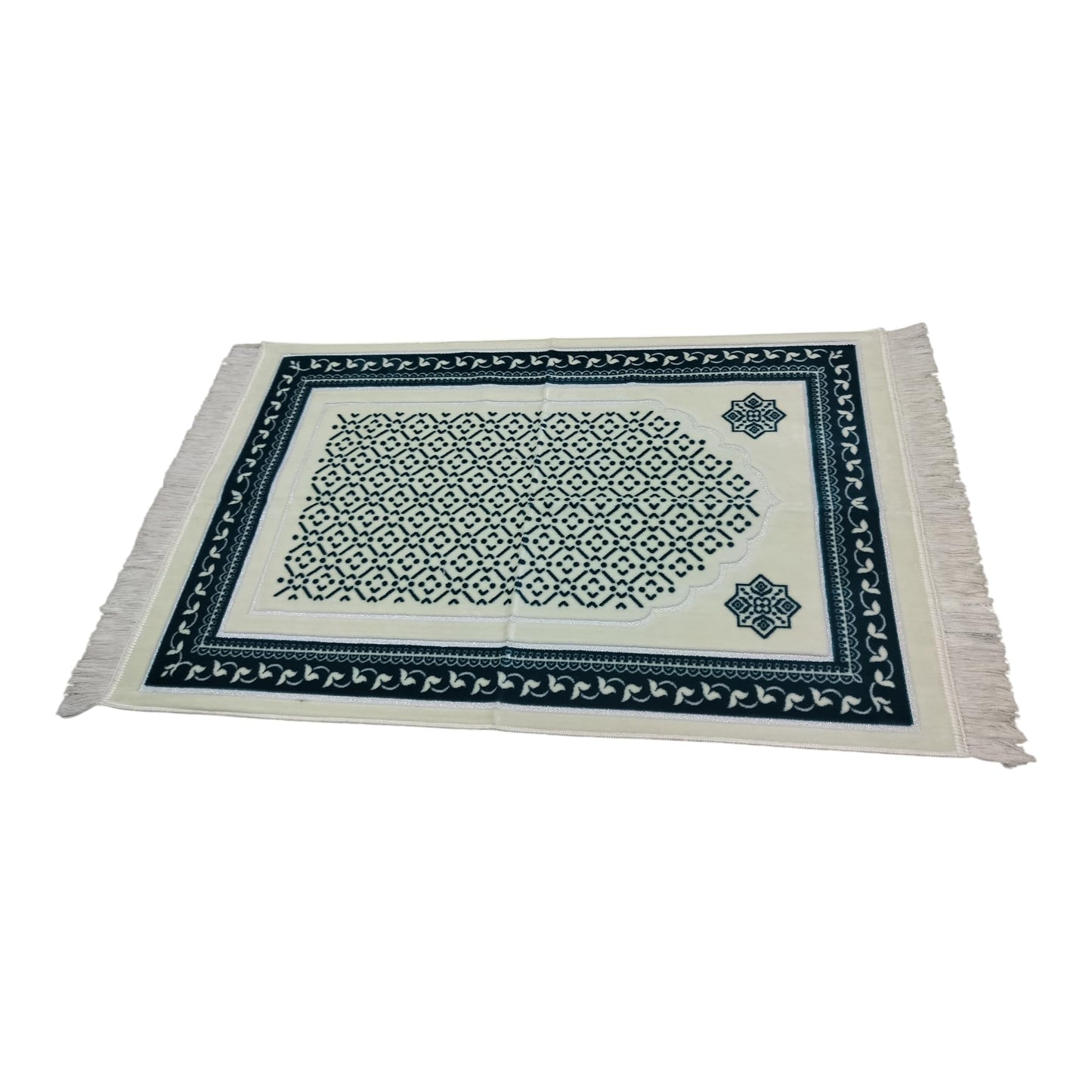 Islamic Prayer Rug with Geometric Arch Design, Traditional Turkish Prayer Mat, Polyester Blend, 27.6 x 43.3 Inches, Low Pile with Fringed Edges, Machine Washable (Turquoise Blue)