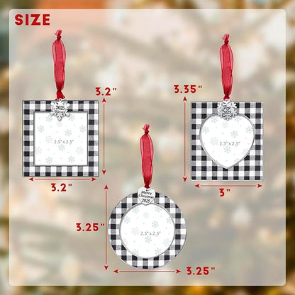 GUOER 3PCS Christmas Tree Ornaments Set Picture Frame Ornament Holiday Keepsake Gift Home Decor Christmas Decorations Xmas Gifts Pendant with 2.5” Photo Frame Insert (Black White 2025)