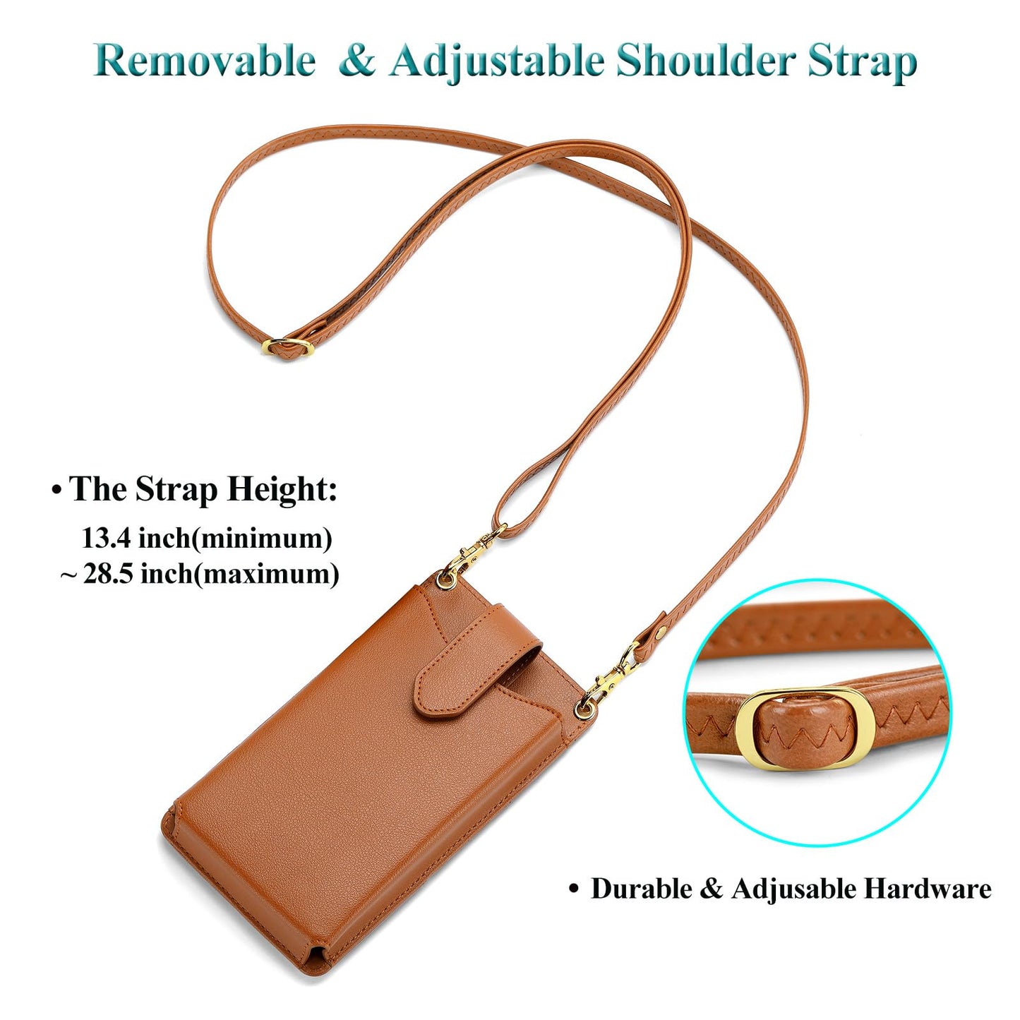Peacocktion Small Crossbody Bags for Women, RFID Leather Cell Phone Purse with Card Slot, Trendy Card Holder Wallet Brown