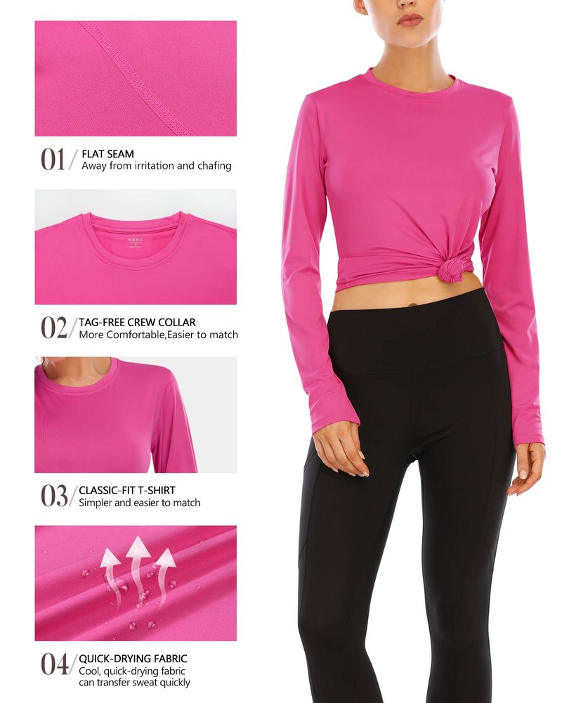 isnowood Women's Sun Protection Long Sleeve Shirts, UPF 50+ UV Rash Guard Swim Clothing, Workout Hiking Running Athletic Tops