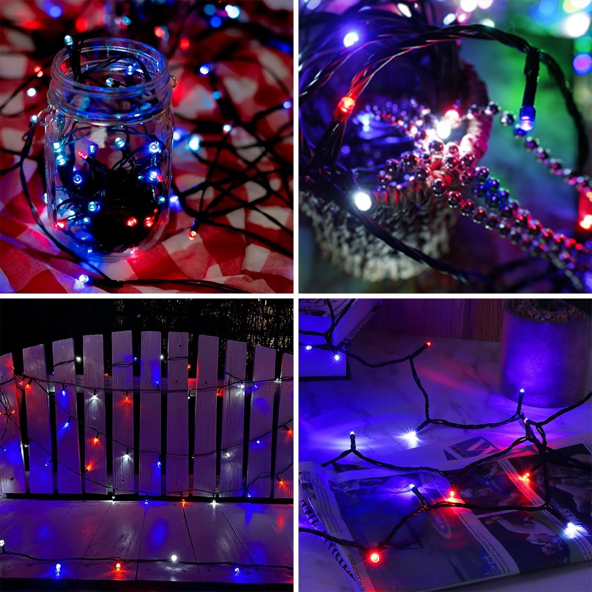 kemooie 4th of July Patriotic Decoration, 500 LED Red White and Blue Lights with 8 Modes, Outdoor Waterproof String Lights for Fourth of July, Memorial Day, Independence Day Decor