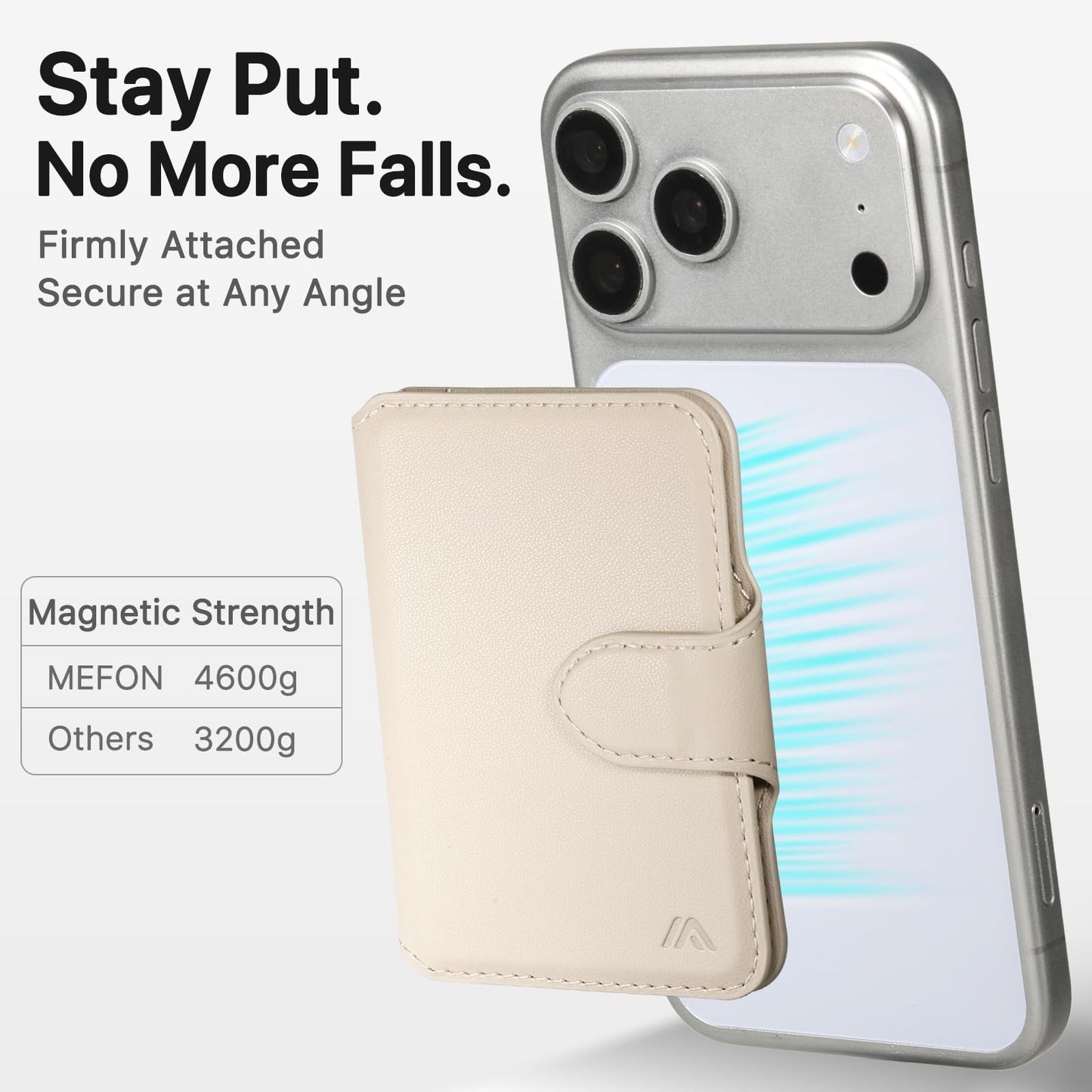 MEFON for MagSafe Wallet, Magnetic Phone Wallet RFID Blocking, Slim 5-8 Card Holder with Cash Slot & Clear ID Window, Minimalist Mag Safe Wallets for iPhone 17/16/15/14/13/12 Series, Oatmeal Beige