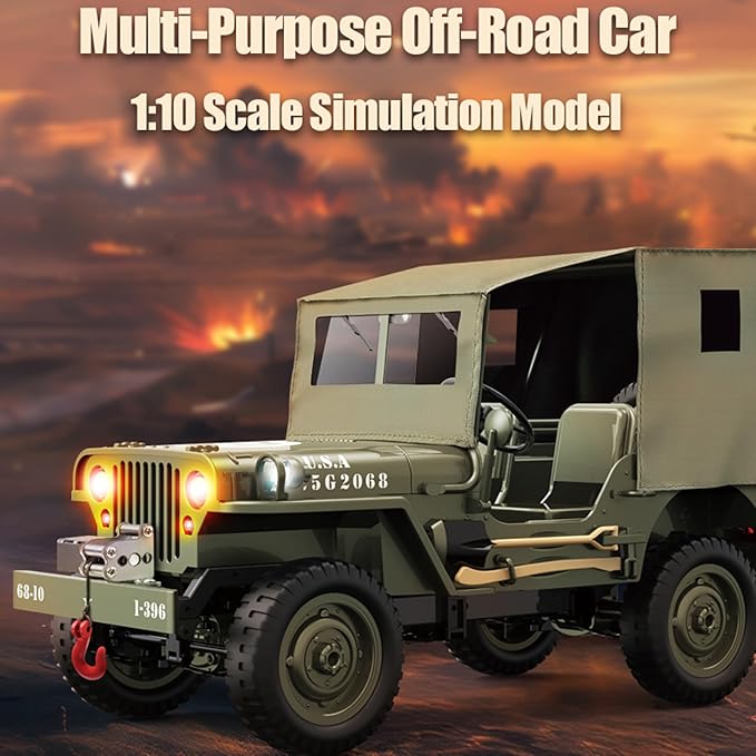Remote Control Car 2.4Ghz 4WD Off Road RC Jeep Rock Crawler Vehicle with Linked Lights 1:10 Scales All Terrain Remote Control Trucks RTR Hobby RC Car for Teen Adults