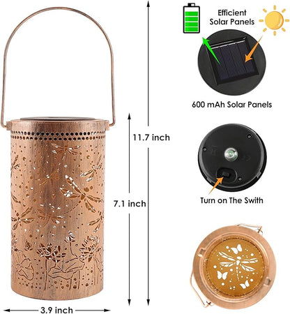 Fabuday Dragonfly Lotus Outdoor Solar Lantern Waterproof - Hanging Solar Power Lights Led for Outside, Garden Decor for Patio, Porch, Balcony, Yard and Deck, Gardening Decorations Gifts for Women Mom