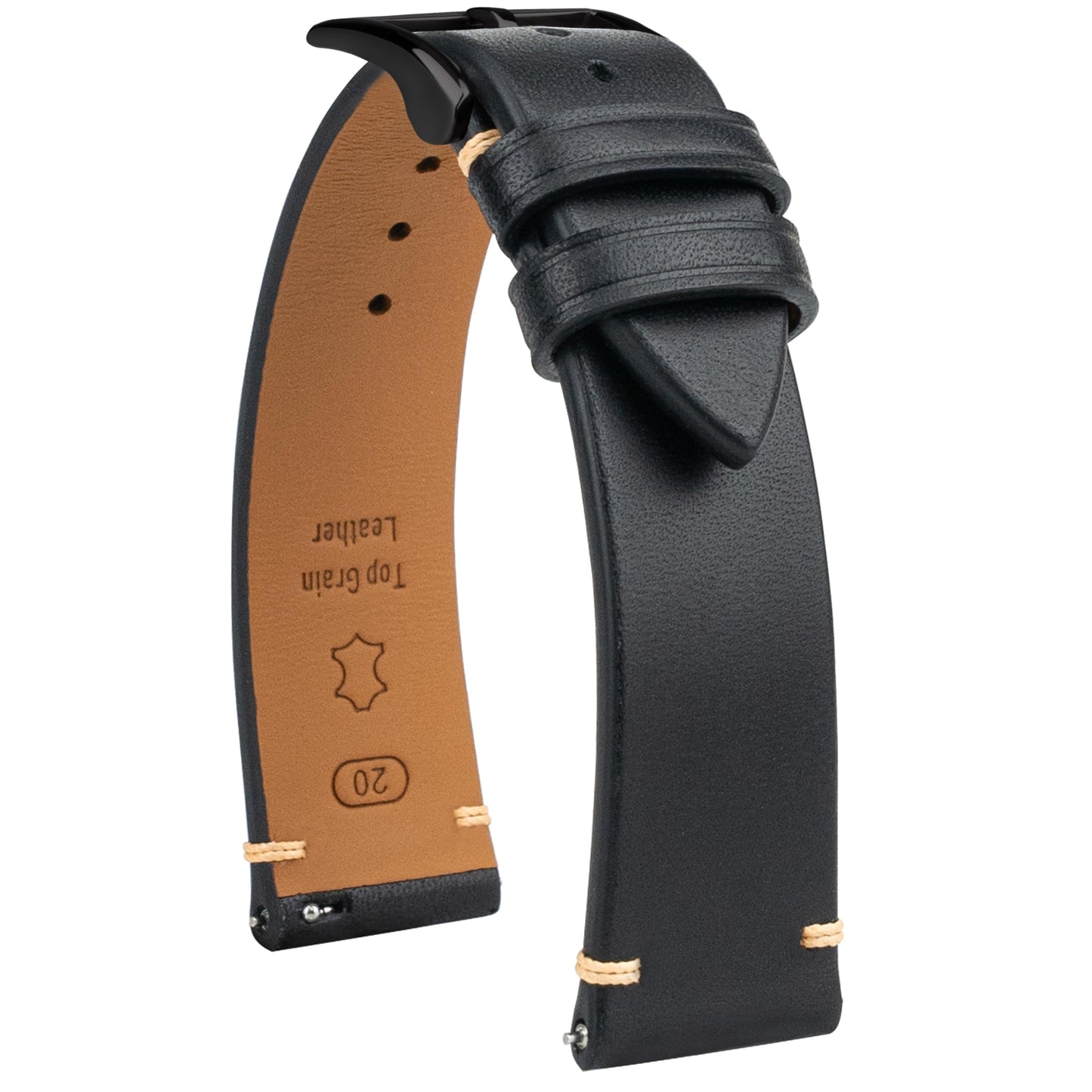 Gomvadr Handmade Slim Vintage Top Grain Leather Watch Strap, Quick Release, 18 mm/19 mm/20 mm/21 mm/22 mm, Silver/Black Buckle, Tan/Brown/Blue/Black/Coffee, Unisex for Men Women (Black with Black Buckle, 20mm)