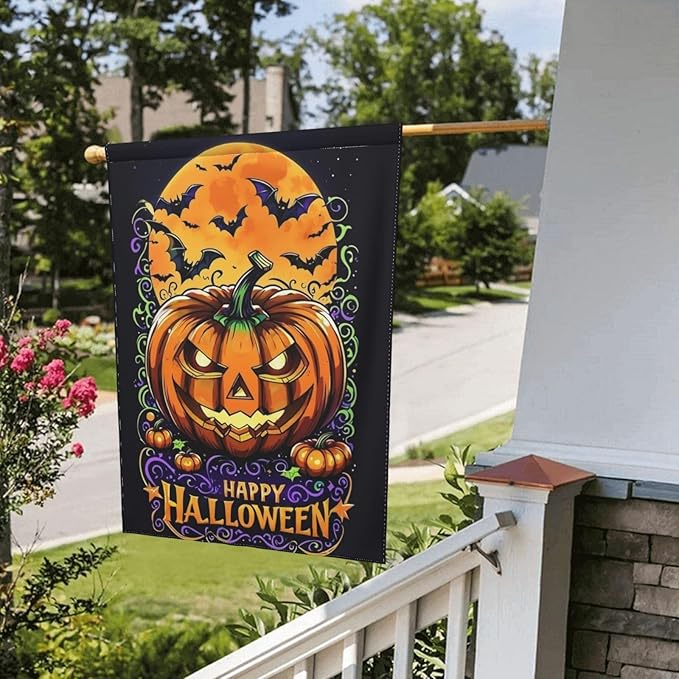 Halloween Scary Pumpkin Garden Flag for Fall Festival Porch Patio Farmhouse Outdoor Yard Decoration Vertical Double Sided Burlap 12.5 x 18 Inch