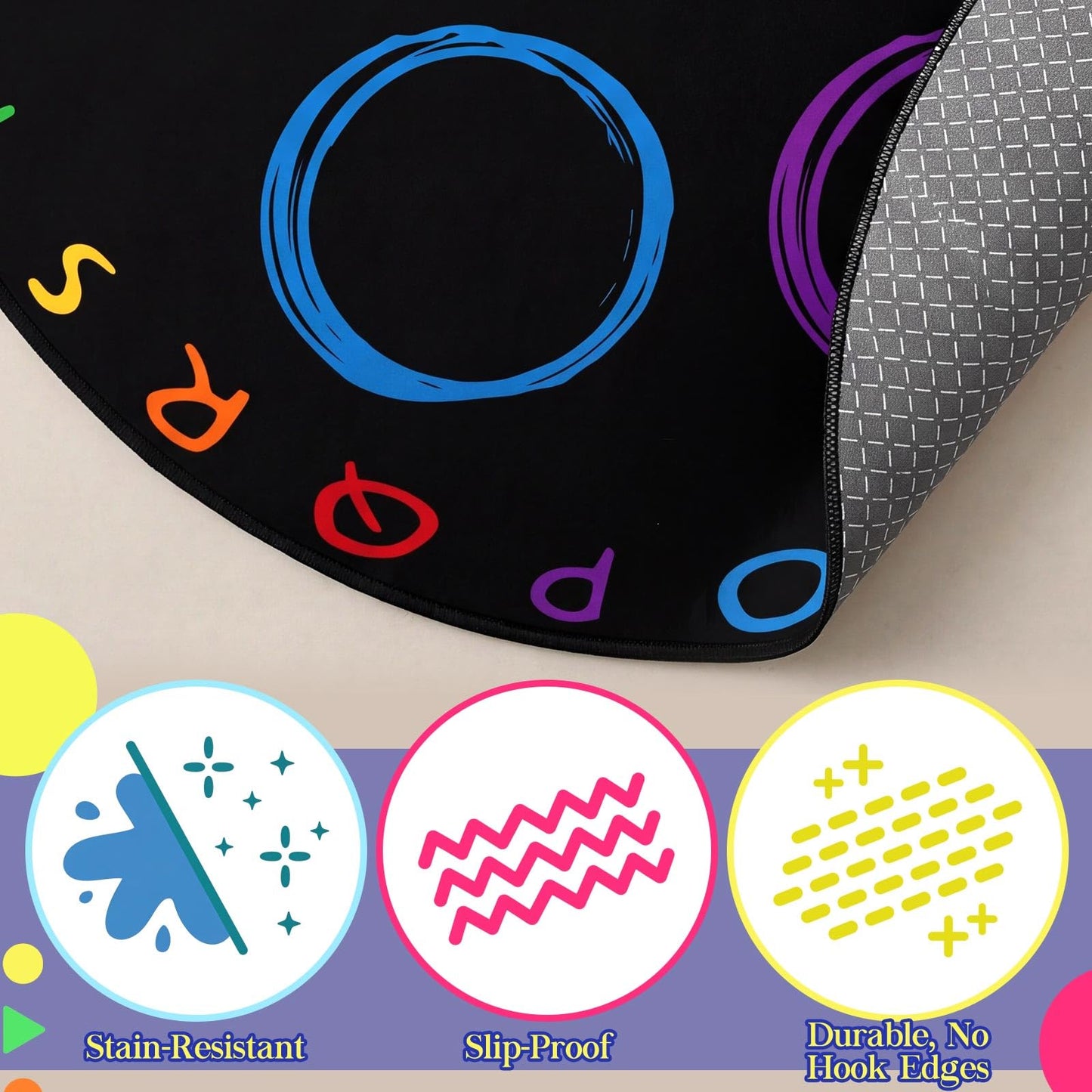 Teenyyou 6.5 ft Classroom Rug with Colorful Circle Kindergarten Educational Large Area Rug Kids Room Children Classroom Carpet Playroom Learning Preschool School Decor Seating Carpet 7 Seats