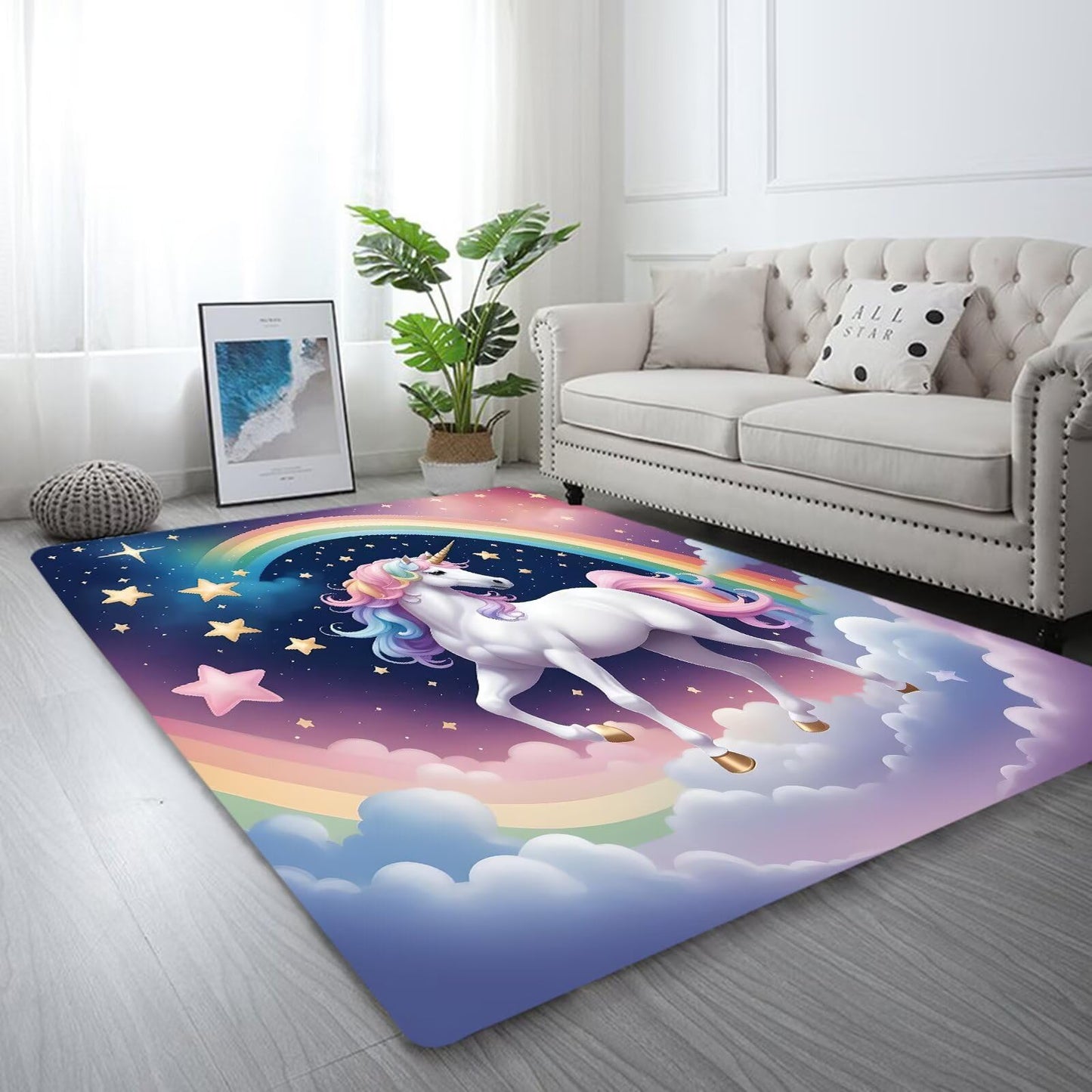 kxry Area Rugs 5X7 Feet, Unicorn Galaxy Soft Machine Washable Area Rugs Unicorn Galaxy Star Cloud Non Slip Foldable Floor Carpet for Living Room Bedroom Dining Room Dorms Nursery Rooms Office