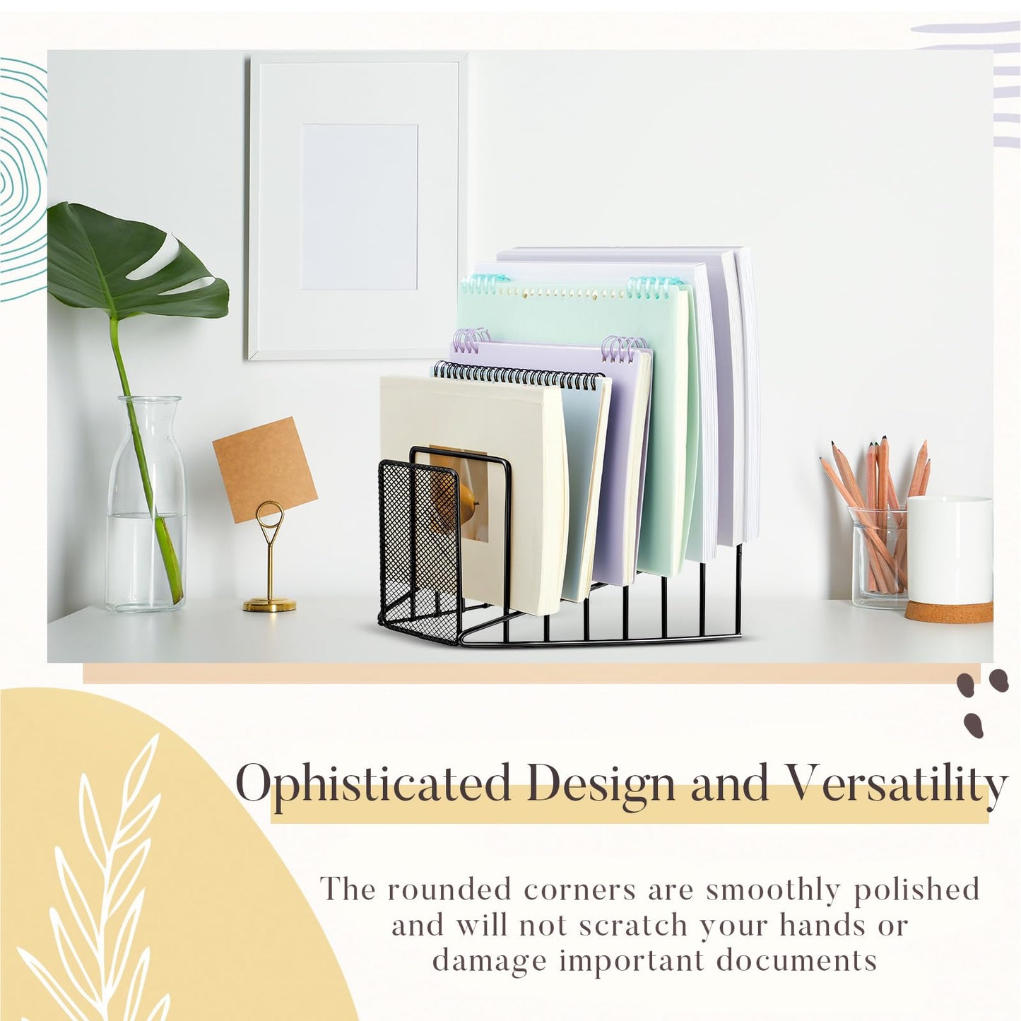 Chivertion 2 Pcs 7 Section Wire File Organizer for Desk, Metal Mesh Incline File Holder, Letter & Magazine Folder Rack, Desktop Paper Sorter for Home Office School (Black)