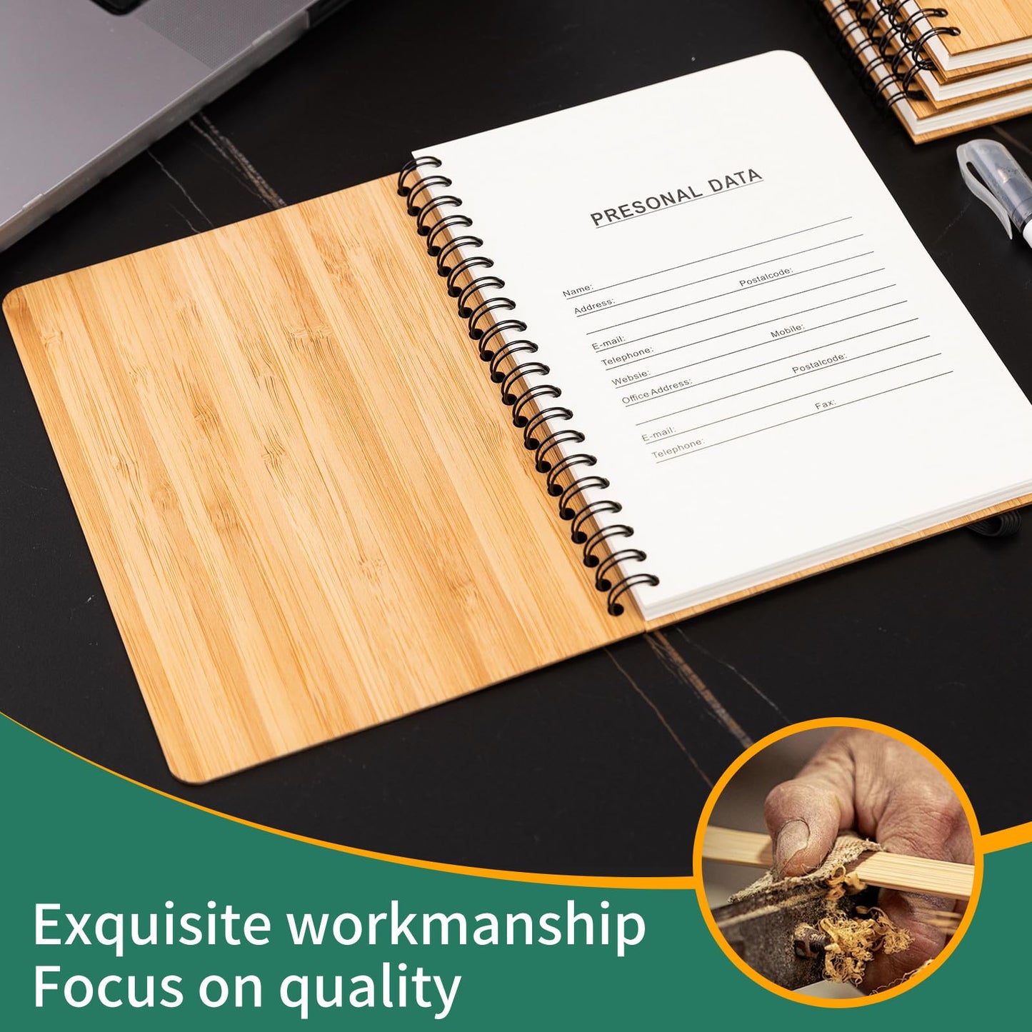 CWUINT 4 Packs Lined Bamboo Notebook Journals, Wooden Notebooks 80 Pages, 5" * 7" Hardcover Notebook College Thick Paper Notebook, Journaling Notebook for Work Women Men School