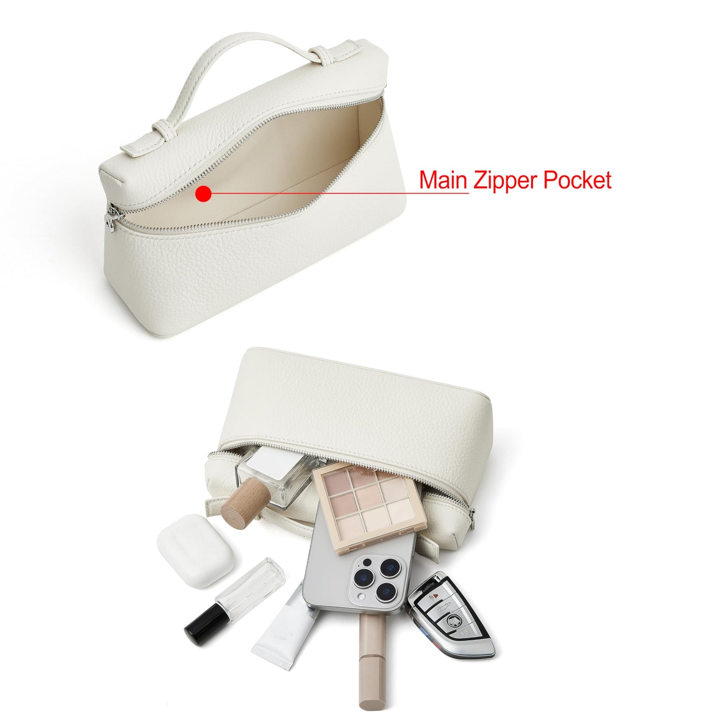 DORIS&JACKY Small Leather Crossbody Bag for Women, Designer Mini Top Handle Clutch Phone Bag with Adjustable Shoulder Strap (White)