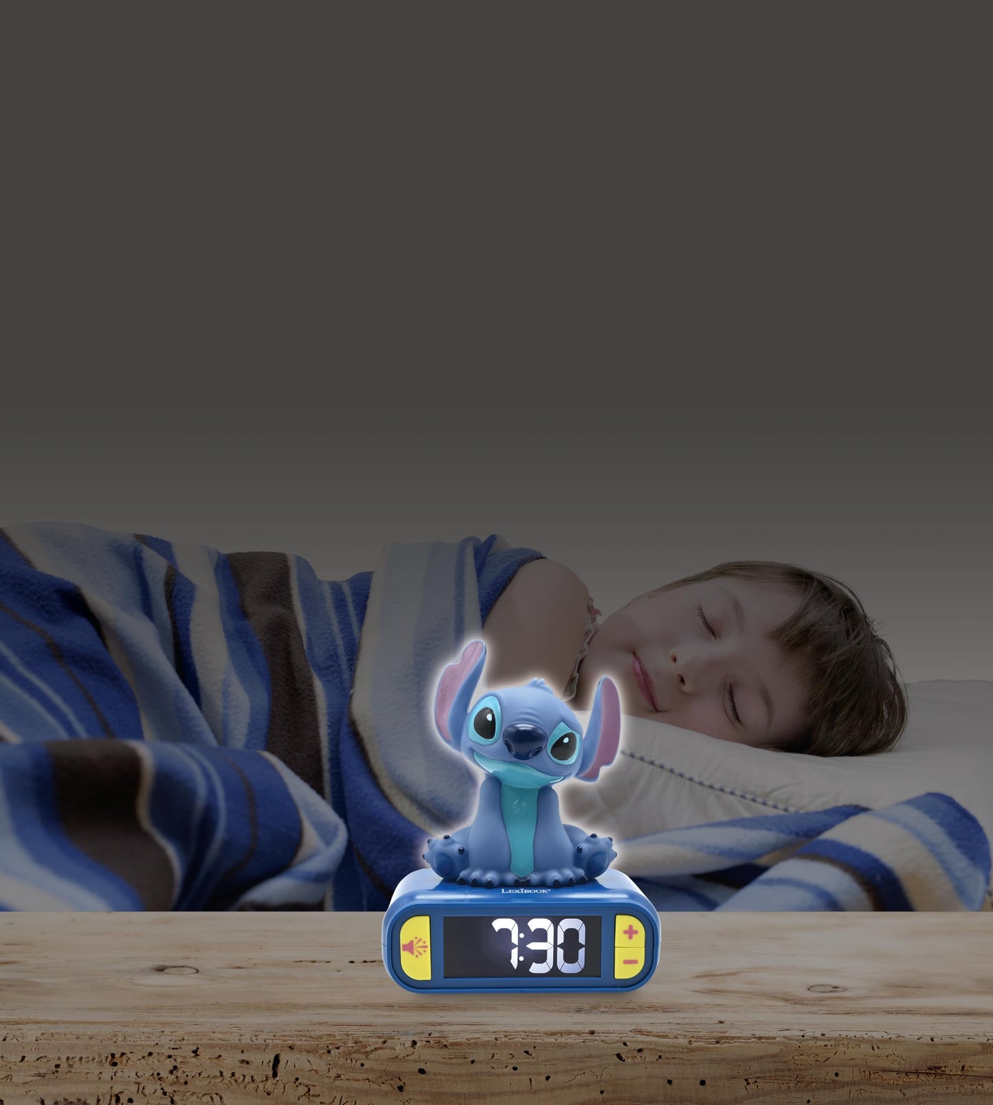 LEXiBOOK, Disney Stitch, Stitch Nightlight Alarm Clock, Sounds and Melodies, LCD Backlit Screen, Luminous, Snooze, Blue, RL800D