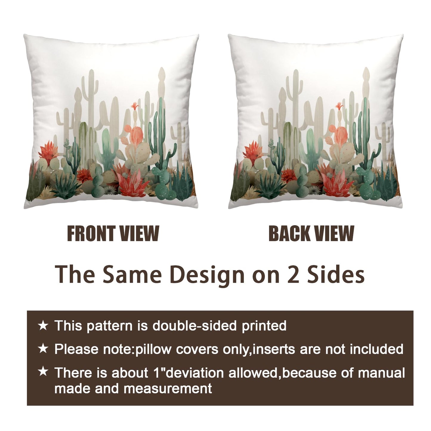 Wnoesat Cactus 16x16 Pillow Covers Set of 2 Tropical Plants Desert Green Succulent Cactus Red Flowers Pillow Case Farmhouse Spring Summer Outdoor Pillowcase for Bed Couch Sofa Living Room Decor