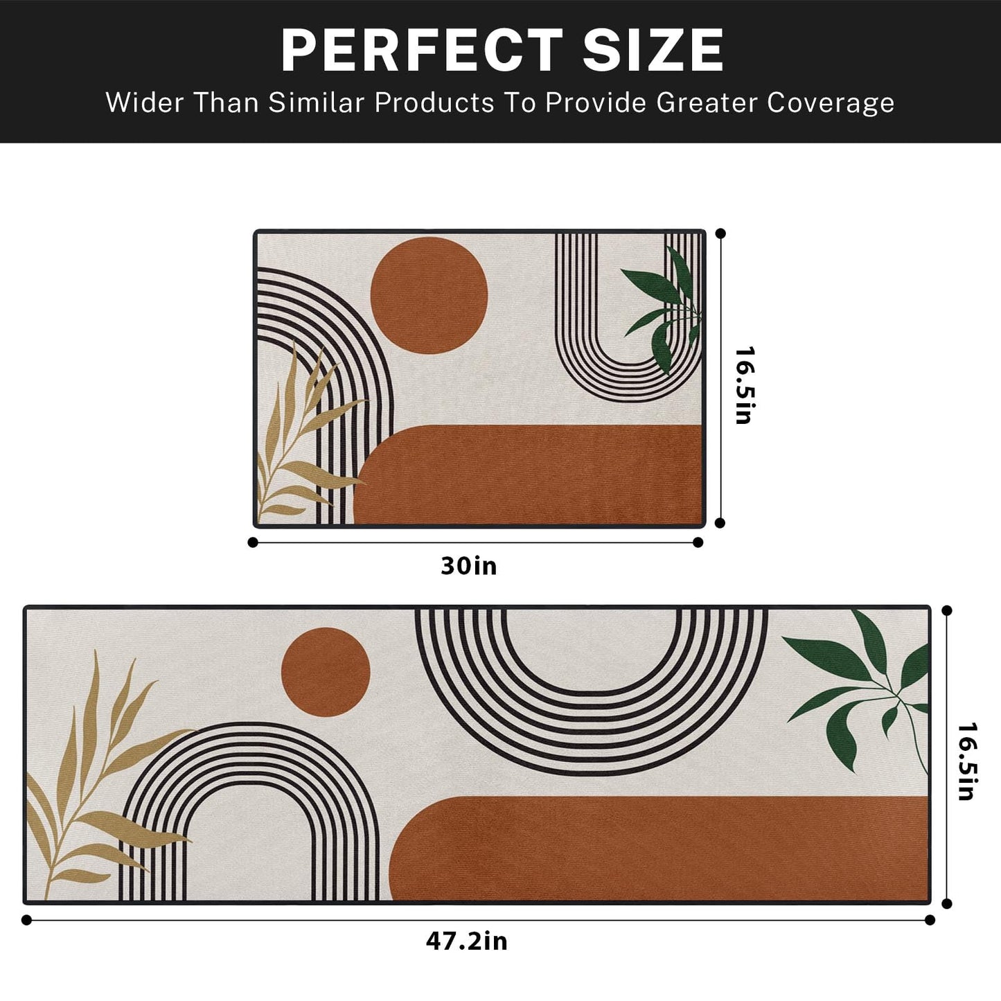 Tayney Mid Century Boho Home Kitchen Rugs and Mats Non Skid Washable Set of 2, Bohemian Mats for Floor, Abstract Geometric Runner Rug, Modern Minimalist Kitchen Decor