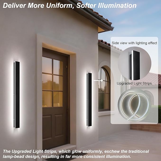 92 in Modern Outdoor Wall Lights, Black LED Exterior Light Fixtures Wall Mount, Waterproof Long Porch Lights Outdoor, 2700K-6500K 3CCT Linear Wall Sconce Light for Front Door Garage