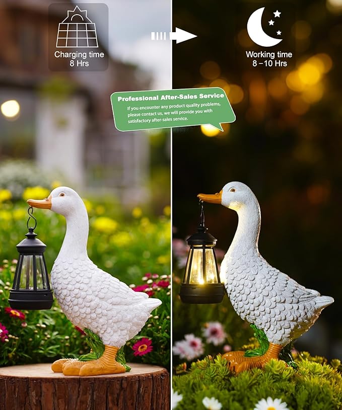 Goose Statues for Garden Decor: Outdoor Figurines Sculpture with Lantern for Yard Porch Lawn Patio Balcony - Gifts for Mom Grandma