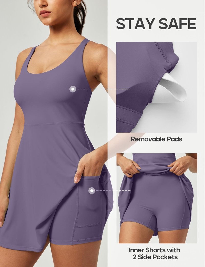 Heathyoga Tennis Dresses for Women Athletic Dress with Shorts Underneath Workout Dress with Pockets Summer Golf Outfits Mauve