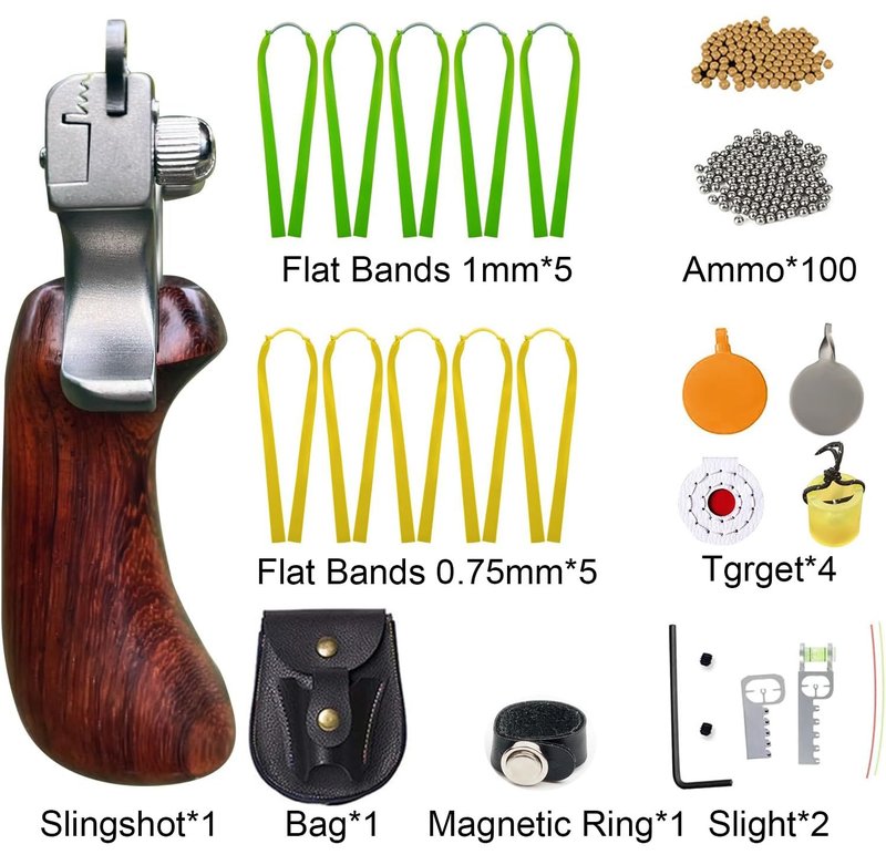 RCZZSUWE Slingshot, Hunting Sling Shot Set for Adults, Professional Stainless Steel Tactical Slingshots, High Velocity Catapult with Ammo Balls, Rubber Bands, Ammo Pouch, Target（Brown）