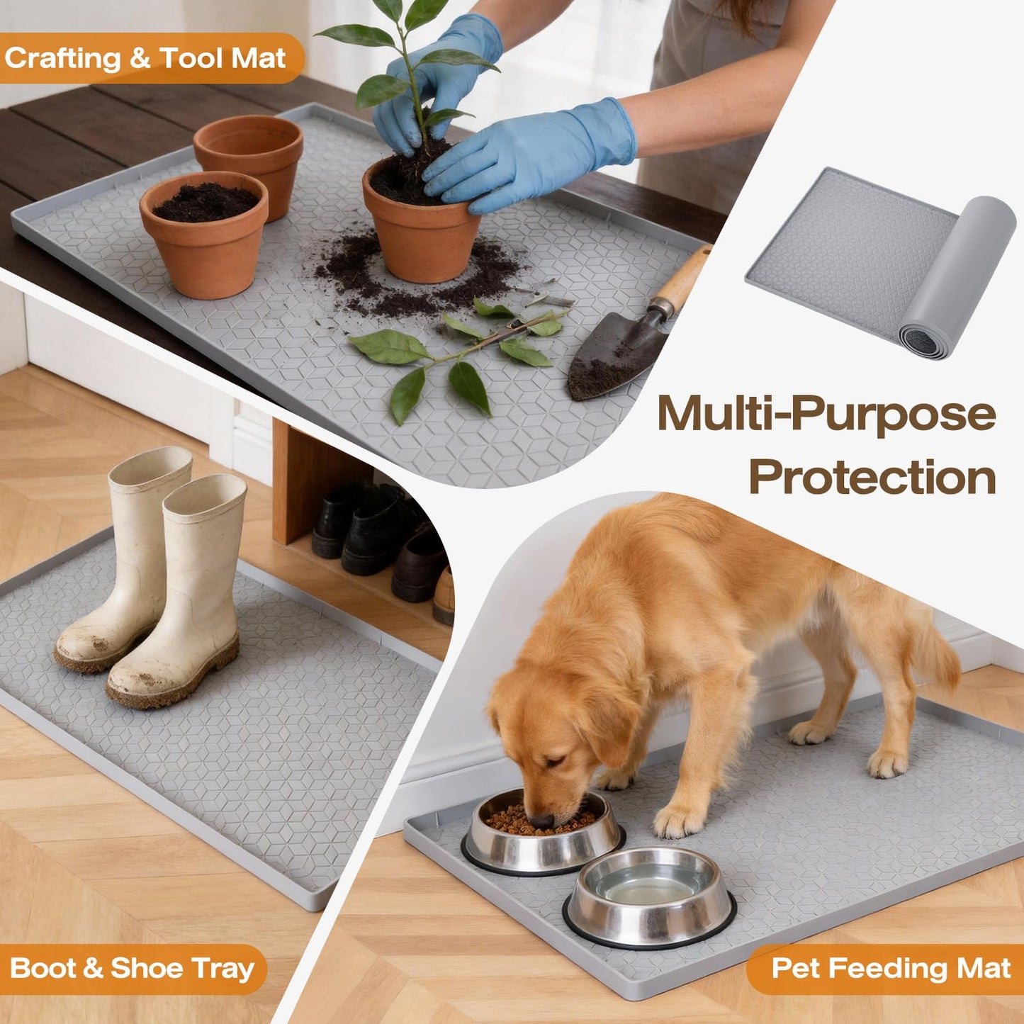 TRZZ Silicone Waterproof Under Sink Mat 34" x 22", Drip Tray and Cabinet Liner for Kitchen and Bathroom, Prevents Water Damage and Organizes Cabinets (Grey)