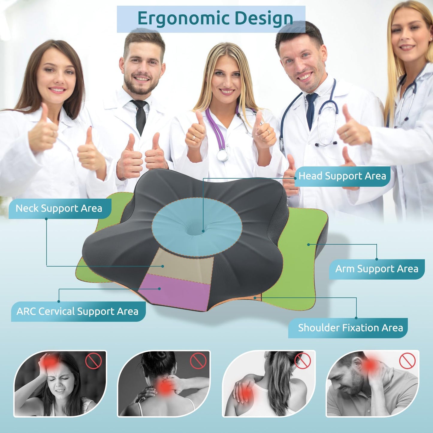 DONAMA Cervical Pillow for Neck and Shoulder,Contour Memory Foam Pillow,Ergonomic Neck Support Pillow for Side Back Stomach Sleepers with Pillowcase