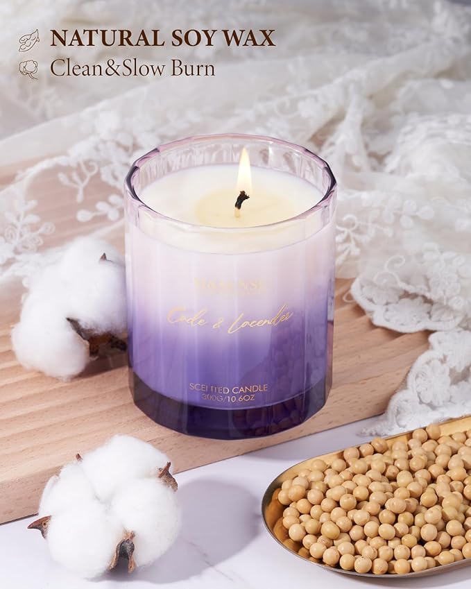 M&SENSE Lavender Spa Aromatherapy Candle for Stress Relief, 10.6oz 60 Hour Burn Time Natural Soy Candles for Home Long Lasting Highly Scented Luxury Gifts