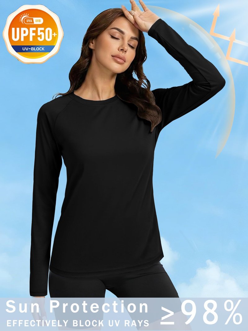 KINSWT Rash Guard for Women UPF 50+ Swim Shirt Long Sleeve Sun Protection UV Shirts Breathable Quick Dry Workout Tops,Black S