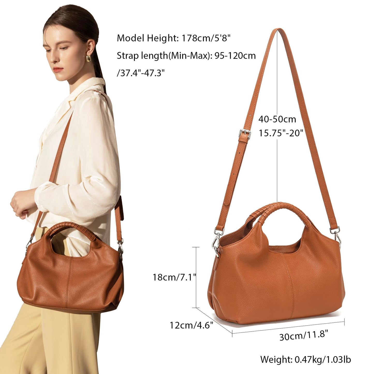 Taertii Genuine Leather Hobo Tote Bag Purses for Women, Soft Trendy Designer Handbag, Satchel Shoulder Bag