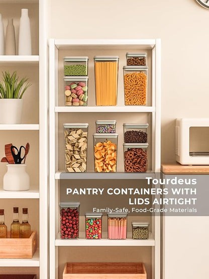 Pop Top Airtight Food Storage Containers, 4-Piece Pantry Starter Set with 4 Sizes, BPA-Free Clear Containers with Measurement Marks for Flour, Sugar, Cereal, Pasta