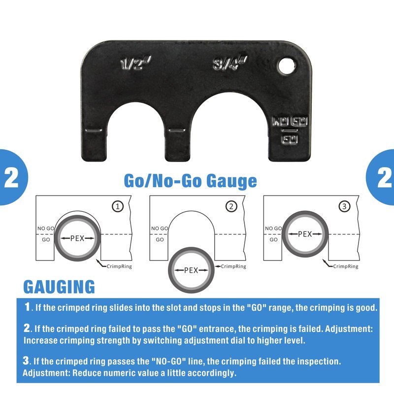 IWISS Combo Angle Head Pex Pipe Plumbing Crimping Tool for Copper Crimp Jaw Sets 1/2" & 3/4" with Go/No-Go Crimp Gauge