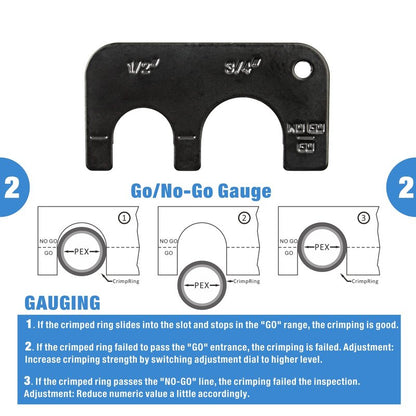 IWISS Combo Angle Head Pex Pipe Plumbing Crimping Tool for Copper Crimp Jaw Sets 1/2" & 3/4" with Go/No-Go Crimp Gauge