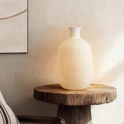 RONDURE 10.4" Modern Ceramic Table Lamp, Fully Dimmable Modern Bedside Lamps for Bedroom, Living Room and Nightstand, White Translucent Ceramic Shade, Warm Ambient Lighting, Corded, Bulb Included