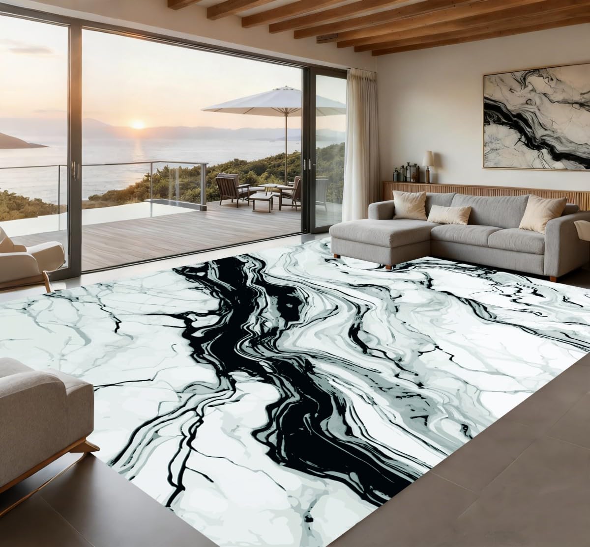 5x7 Modern Abstract Marble Pattern Liquid Style Rugs for Bedroom Living Dining Room Hallway Nursery Home Office Dorm Black White Light Teal Area Rug Machine Washable Durable Pet Friendly Carpet