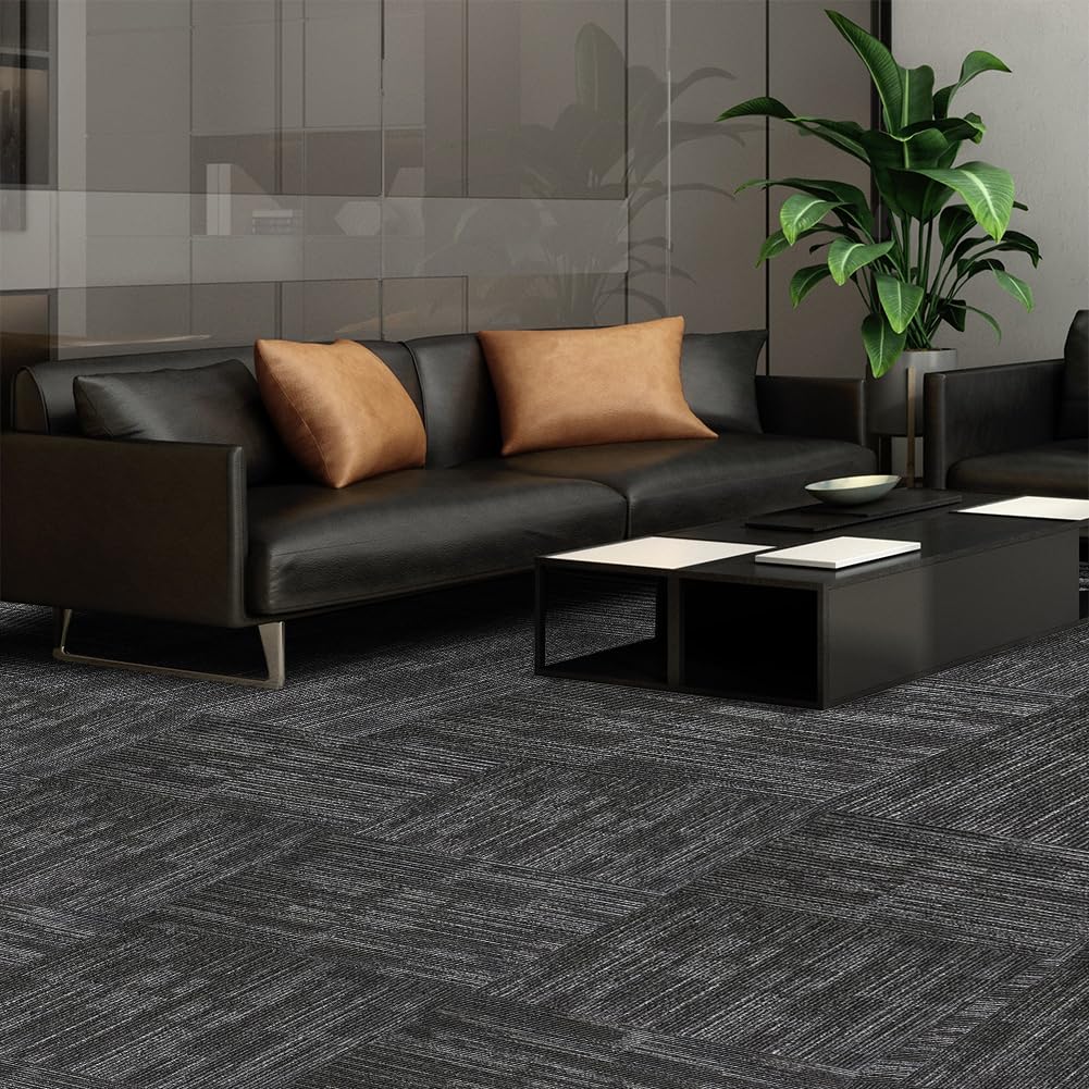 ALTRUISTIC Heavy Duty Commercial Carpet Tiles, 24" x 24", Non-Slip Soft Square Floor Tile, 18 Pieces/72 sq ft, FlexLok Tabs Included, for Office Bedroom Living Room Kitchen Garage Gym (1 Box, Gray)
