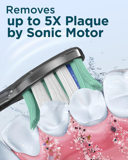 Rtauys M5 Sonic Electric Toothbrush for Adults and Kids - Rechargeable Electric Toothbrush Kids Ages 12+ and Adults with 8 Brush Heads & Travel Case, 120 Days Battery Life - Pink