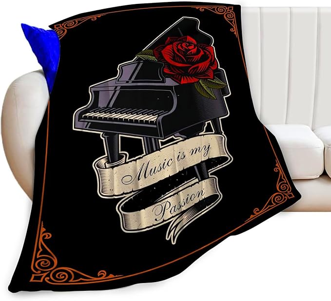 Piano Blanket Decor Gifts for Piano Teacher, Flannel Fleece Fuzzy Throw Blankets, Soft Warm Cozy Plush Music Blanket for Bed Couch Living Room Stuff Decoration for Kids Adult 50"x40"