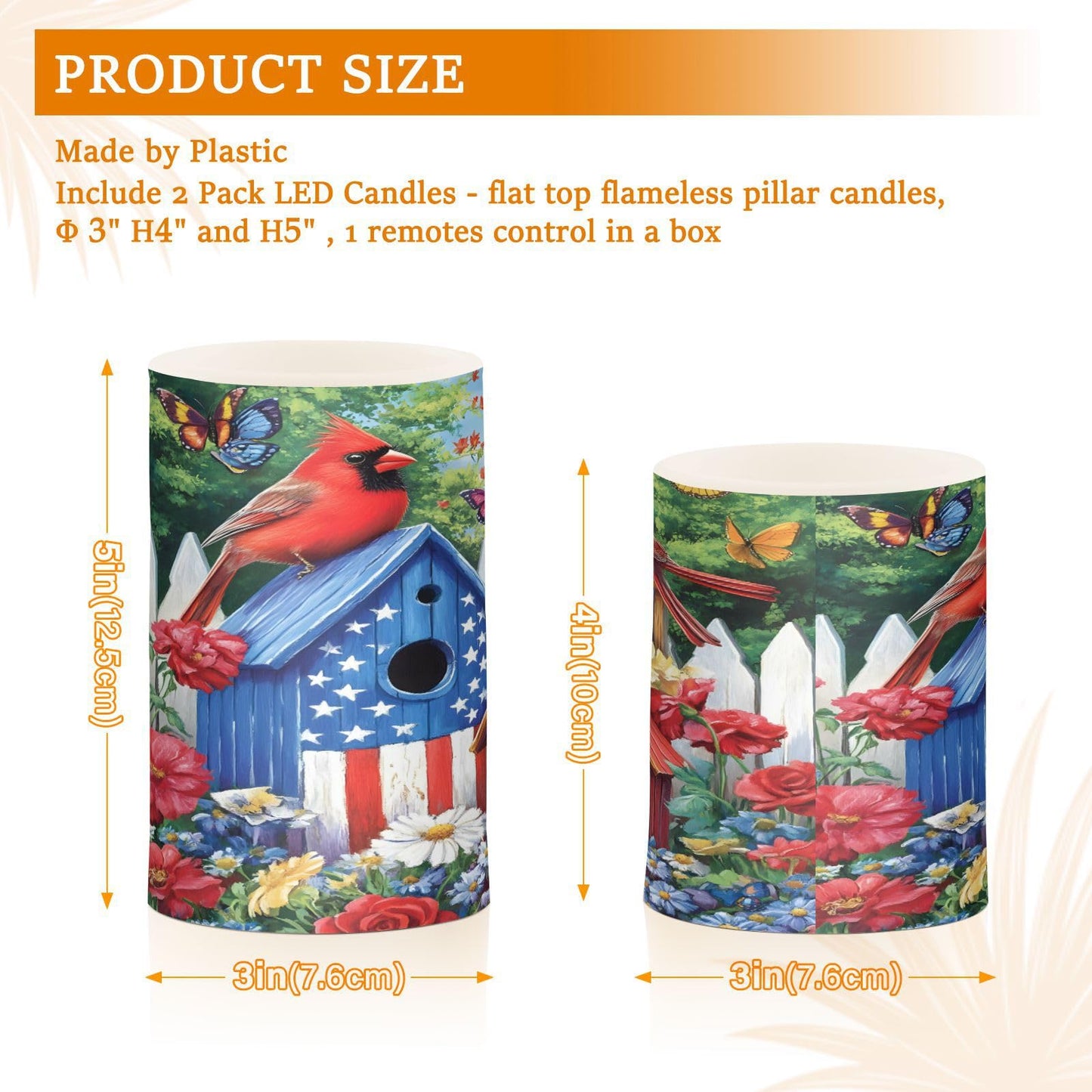 ALAZA Patriotic Birdhouse Birds American Flag Flickering Flameless Candles Battery Operated with Remote Timer,Tea Light Candles LED Pillar Votive Candles Set of 2 for Outdoor Indoor Decorations