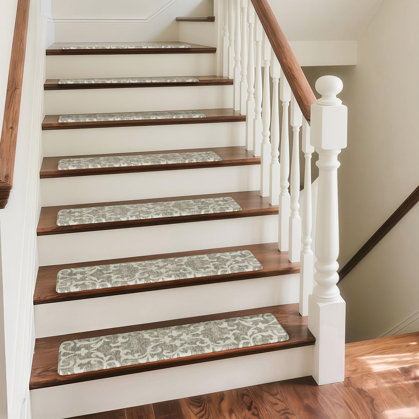 PURE ERA Cushioned Stair Mat, 8 x 30 Inch Non-Slip Stair Treads, Staircase Step Treads Foam Stair Pads, Tape Free Durable Stair Treads for Wooden Steps Washable, Easy to Clean (12 Pieces)