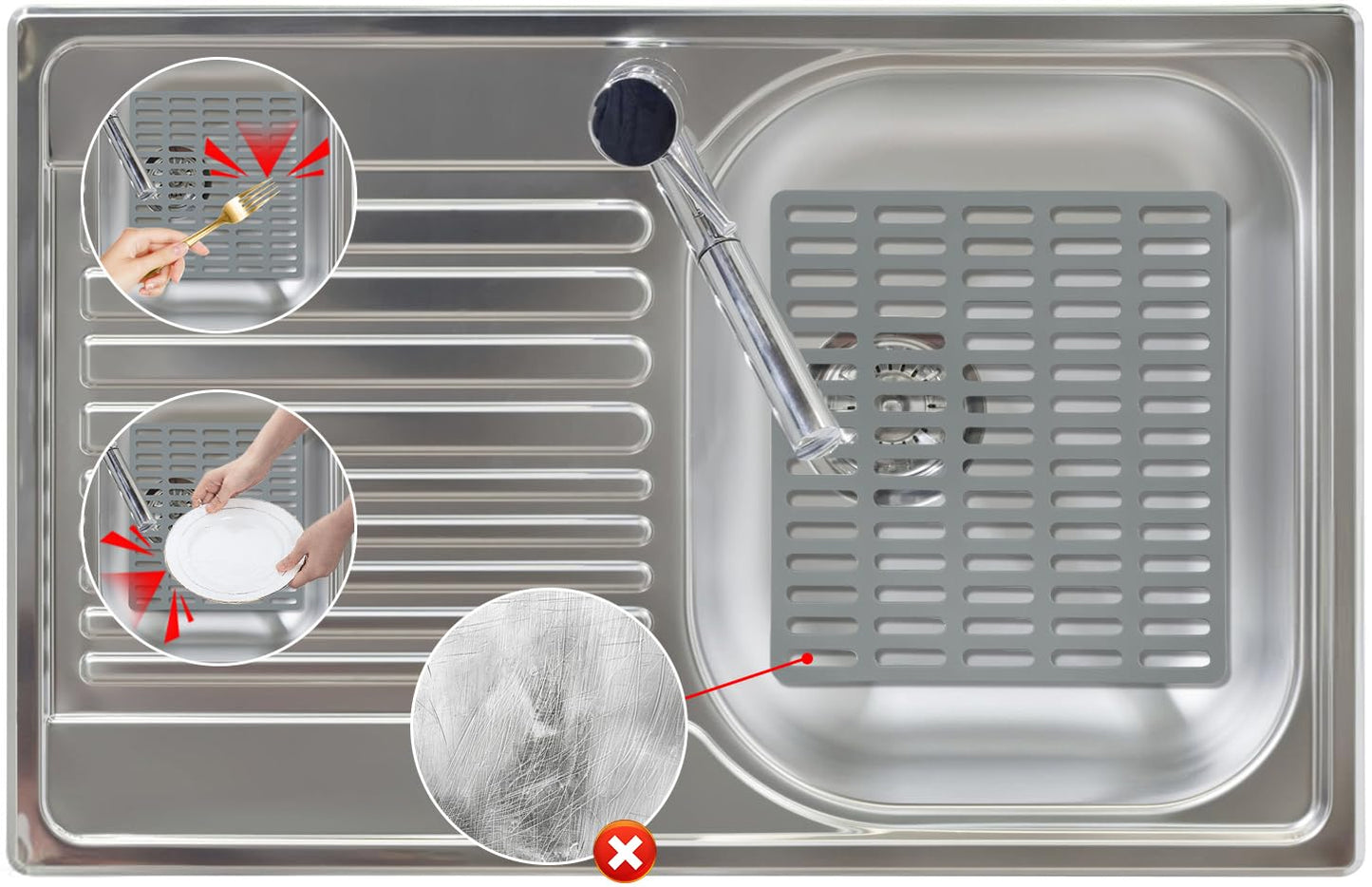 Cukwily Kitchen Sink Mat, Sink Protector, Silicone Mat, Heat Resistant, No Smell, Raised Feet, 12.2” x 11.34”