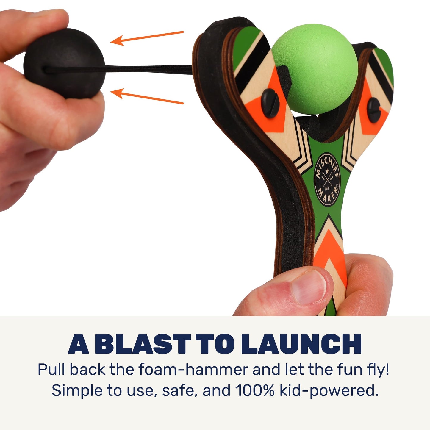 Mighty Fun! Mischief Maker® Wooden Slingshot for Kids with Soft Foam Balls (Green)