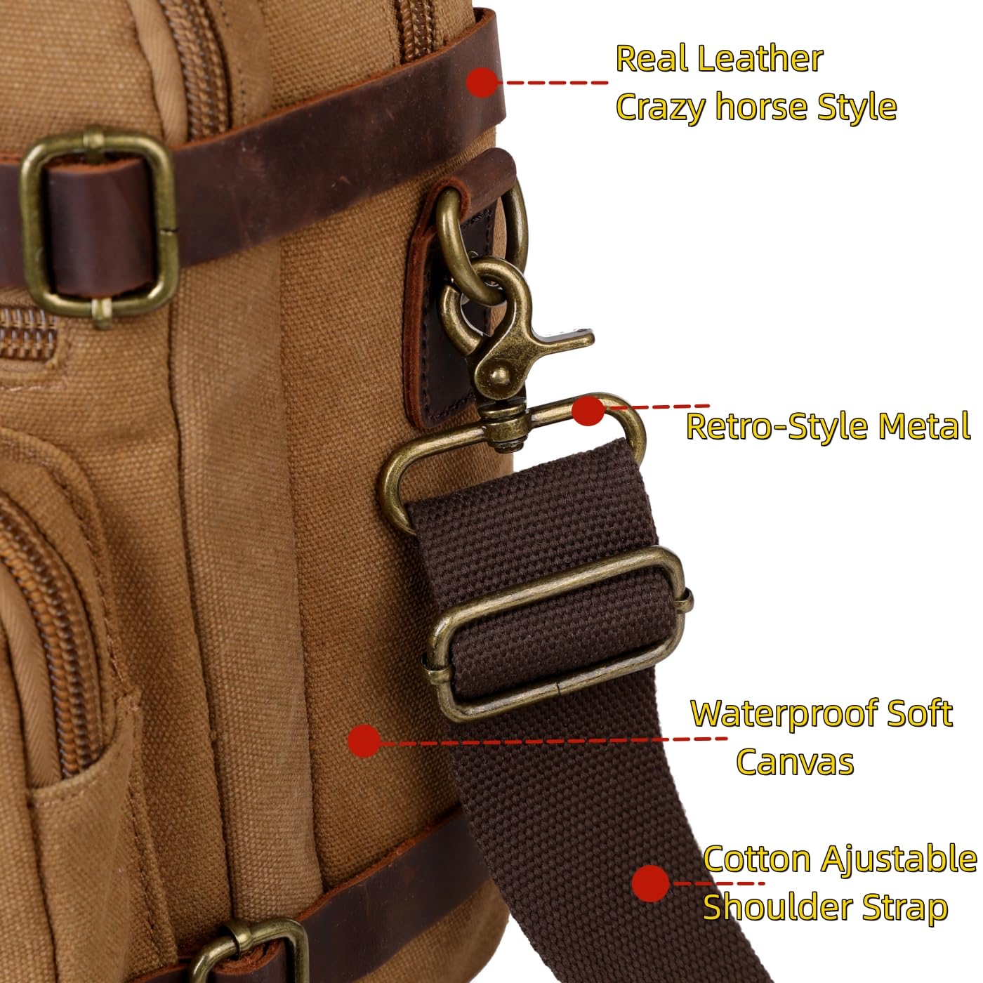 Baosha Real Leather Canvas Laptop Briefcase Backpack Hybrid Large 17 inch Laptop bag Waterproof for Men HB-22 (Brown)