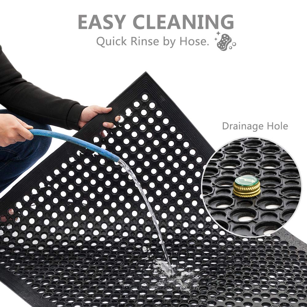 ROVSUN Rubber Floor Mat with Holes, Anti-Fatigue/Non-Slip Drainage Mat, for Industrial Kitchen Restaurant Bar Bathroom Utility Garage Pool Entry Door Mat, Indoor (36'' x 60'' Black 1Pcs)