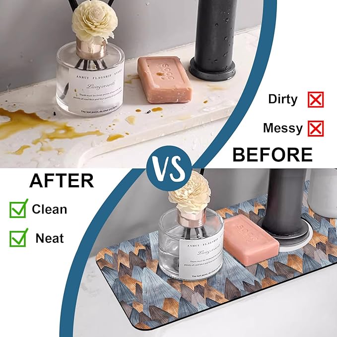 Abstract Mountain Sink Faucet Absorbing Mat Mountain Landscape Super Absorbent