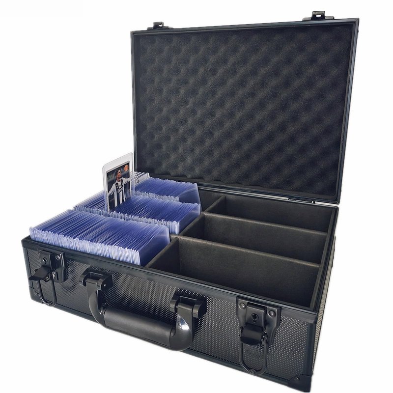 Toploaders Storage Box Hold 600+ 35PT 3"x4" Standard Toploaders, Hard Aluminum Alloy Top Loader Storage Case, Trading Card Storage Box Hold 2000+ Cards for Sports Cards (Black, Large)