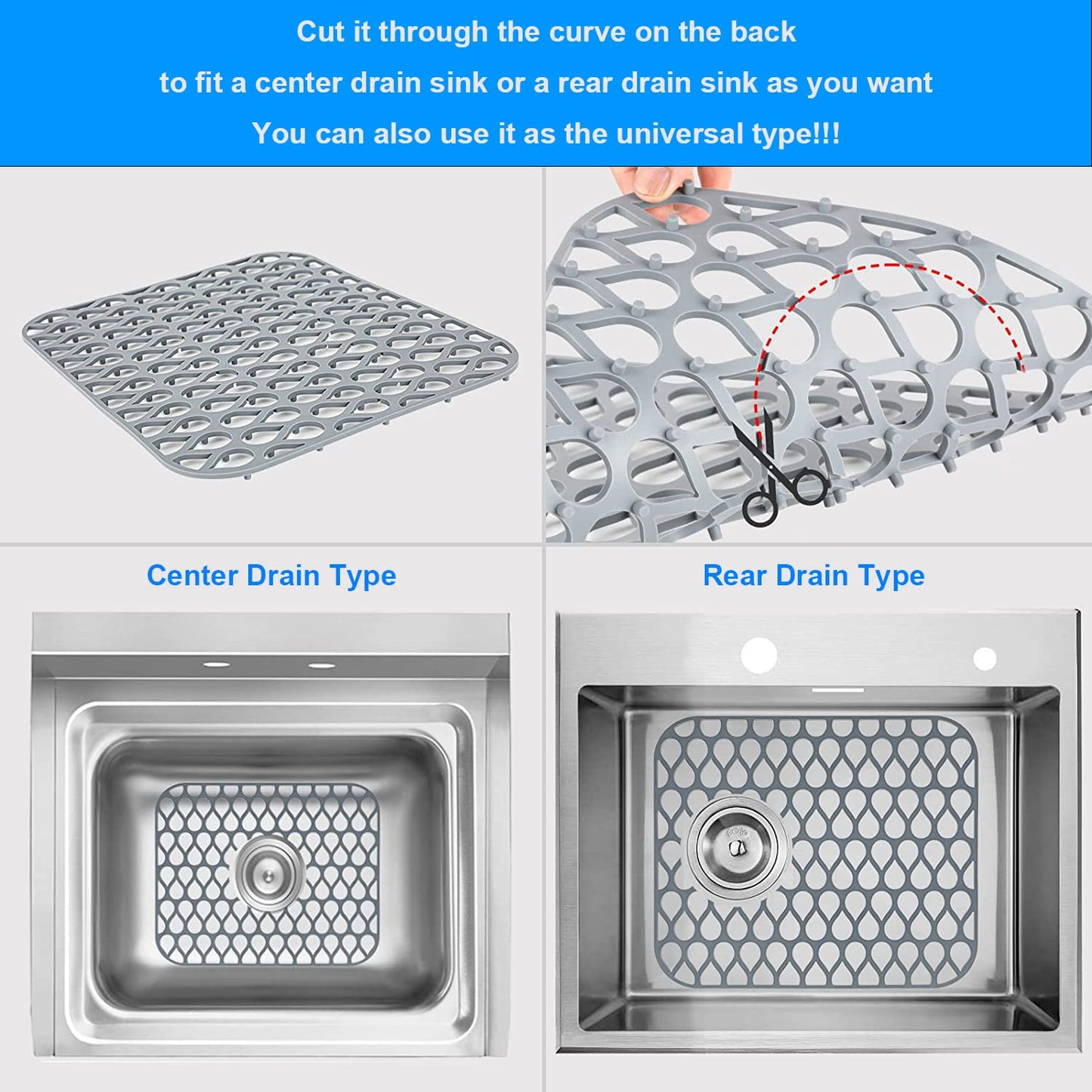 Sink Protectors for Kitchen Sink, SCITURE Sink Mats for Kitchen Stainless/Ceramic Sinks, Folding Non-slip Kitchen Sink Mat, Heat Resistant Silicone Sink Mat (1 Pcs, Grey, 13.58 ''x 11.6 '')